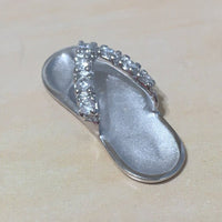 Beautiful Hawaiian Large Slipper Necklace, Sterling Silver Sandal, Flip-Flop Shoe Clear CZ Pendant, N2080 Birthday Mom Wife Christmas Gift