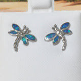 Unique Hawaiian Blue Opal Dragonfly Earring, Sterling Silver Blue Opal Dragonfly Stud Earring, E4145A Valentine Birthday Mom Gift