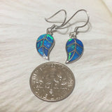 Unique Hawaiian Blue Opal Maile Leaf Earring, Sterling Silver Blue Opal Maile Leaf Dangle Earring, E4199 Birthday Mom Wife Valentine Gift
