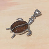 Beautiful Hawaiian Genuine Koa Wood Sea Turtle Necklace, Sterling Silver Koa Wood Turtle Pendant, N8170 Birthday Mom Valentine Gift