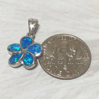Pretty Hawaiian Blue Opal Plumeria Necklace, Sterling Silver Blue Opal Plumeria Flower Charm Pendant N2018 Birthday Valentine Mom Girl Gift