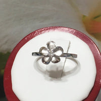 Pretty Hawaiian Plumeria Ring, Sterling Silver Plumeria Flower CZ Ring, R1038 Birthday Wife Mom Girl Valentine Gift, Island Jewelry