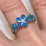 Stunning Hawaiian Opal Plumeria Ring, Sterling Silver Blue Opal 3 Plumeria Flower Ring, R1042 Birthday Mom Wife Valentine Gift, Statement PC