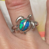 Unique Gorgeous Hawaiian Blue Opal Sea Turtle Ring, Sterling Silver Blue Opal Turtle Ring R1005A Birthday Mom Valentine Anniversary Gift