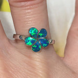 Beautiful Hawaiian Blue Opal Plumeria Ring, Sterling Silver Opal Plumeria Ring, R1016 Birthday Mom Wife Girl Valentine Gift, Gift for Her