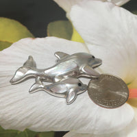 Unique Gorgeous Hawaiian X-Large Mom & Baby Dolphin Necklace, Sterling Silver Mother of Pearl Dolphin Pendant, N8252 Birthday Mom Gift