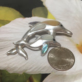 Unique Gorgeous Hawaiian X-Large Mom & Baby Dolphin Necklace, Sterling Silver Mother of Pearl Dolphin Pendant, N8260 Birthday Mom Gift
