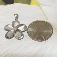 Beautiful Hawaiian Large Plumeria Earring and Necklace, Sterling Silver Plumeria Flower CZ Pendant, N6001 Birthday Anniversary Mom Wife Gift