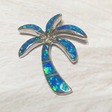 Beautiful Hawaiian Blue Opal Palm Tree Earring and Necklace, Sterling Silver Blue Opal Palm Tree Pendant, N6014 Birthday Valentine Mom Gift