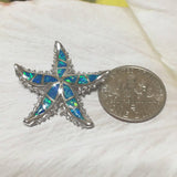 Beautiful Hawaiian Large Blue Opal Starfish Earring and Necklace, Sterling Silver Blue Opal Starfish Pendant, N6016 Birthday Mom Gift