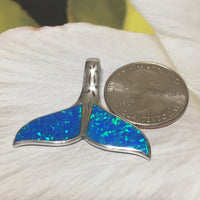 Stunning Hawaiian Large Blue Opal Whale Tail Earring and Necklace, Sterling Silver Opal Whale Tail Pendant, N6019S Birthday Mom Gift