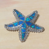 Gorgeous Hawaiian Large Blue Opal Starfish Necklace, Sterling Silver Blue Opal Starfish Pendant N6020 Birthday Valentine Mom Gift