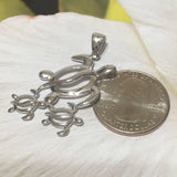 Gorgeous Hawaiian Large Mom & 2 Baby Sea Turtle Earring and Necklace, Sterling Silver Turtle Family Pendant, N6027S Birthday Wife Mom Gift