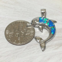 Beautiful Hawaiian Blue Opal Dolphin Earring and Necklace, Sterling Silver Opal Dolphin Pendant, N6029S Birthday Valentine Wife Mom Gift