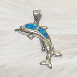 Beautiful Hawaiian Large Blue Opal  Mom & Baby Dolphin Necklace, Sterling Silver Blue Opal Dolphin Family Pendant, N6150 Birthday Mom Gift