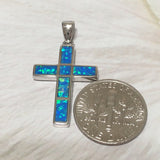 Gorgeous Hawaiian Blue Opal Cross Necklace, Sterling Silver Blue Opal Cross Pendant, N6165 Birthday Valentine Mom Anniversary Gift