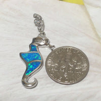 Beautiful Unique Hawaiian Blue Opal Seahorse Necklace, Sterling Silver Blue Opal Sea Horse Pendant, N6167 Birthday Valentine Mom Gift