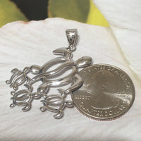 Unique X-Large Mom & 3 Baby Sea Turtle Earring and Necklace, Sterling Silver Hawaiian Turtle Family Pendant, N6170S Birthday Wife Mom Gift