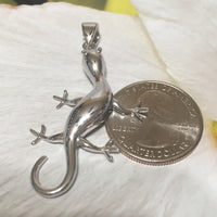 Stunning Hawaiian X-Large Gecko Necklace and Earring, Sterling Silver Gecko Pendant, N6119S Birthday Valentine Wife Mom Gift, Statement PC