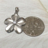 Beautiful Hawaiian Plumeria Necklace, Sterling Silver Plumeria Flower CZ Charm Pendant, N2017 Birthday Valentine Wife Mom Girl Gift, Island