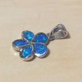 Pretty Hawaiian Blue Opal Plumeria Necklace, Sterling Silver Blue Opal Plumeria Flower Charm Pendant N2018 Birthday Valentine Mom Girl Gift