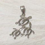 Pretty Hawaiian Mom & 2 Baby Sea Turtle Necklace, Sterling Silver 3 Turtle Pendant, N2023 Birthday Valentine Wife Mom Gift, Island Jewelry