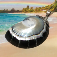Unique Stunning Hawaiian XX-Large Genuine Nautilus Shell Necklace, Sterling Silver Natural Nautilus Shell Pendant, N8069 Statement PC