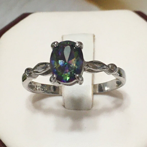 Unique Beautiful Hawaiian Rainbow Mystic Topaz Ring, Sterling Silver Rainbow Topaz Ring, R2419 Statement PC, Birthday Mom Valentine Gift
