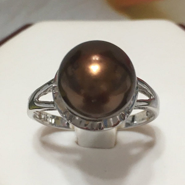 Unique Beautiful Hawaiian Chocolate Shell Pearl Ring, Sterling Silver Shell Pearl Ring, R2404 Birthday Mom Valentine Gift, Statement PC