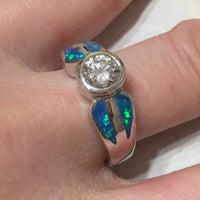 Beautiful Hawaiian Blue Opal Ring, Sterling Silver Blue Opal CZ Ring, R2437 Birthday Mom Valentine Gift, Statement PC