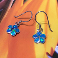 Pretty Hawaiian Blue Opal Plumeria Earring, Sterling Silver Blue Opal Plumeria Dangle Earring, E4044 Birthday Mom Valentine Gift