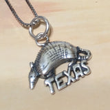 Unique Texan Armadillo Necklace, Sterling Silver Armadillo Charm Pendant, High Polish & Oxidized Finish N8052 Birthday Mom Valentine Gift