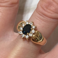 Exquisite Hawaiian Genuine Blue Sapphire Diamond Ring, 14KT Solid Yellow-Gold Blue Sapphire Diamond Ring R1450 Birthday Gift, Statement PC