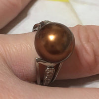Unique Beautiful Hawaiian Large Chocolate Shell Pearl Ring, Sterling Silver Shell Pearl Ring R2402 Birthday Mom Valentine Gift, Statement PC