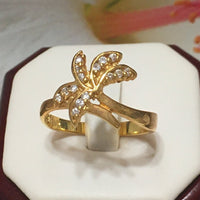 Beautiful Hawaiian Large Palm Tree Ring, Sterling Silver Yellow-Gold Plated Palm Tree CZ Ring, R2427 Birthday Wife Mom Valentine Gift