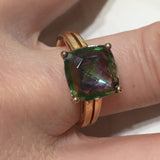 Beautiful Hawaiian Genuine Rainbow Mystic Topaz Ring, Sterling Silver Yellow Gold-Plated Rainbow Topaz Ring, R2510 Birthday Mom Gift