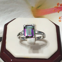 Beautiful Hawaiian Genuine Rainbow Mystic Topaz Ring, Sterling Silver Rainbow Topaz White CZ Ring, R2508 Birthday Mom Valentine Gift