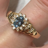 Gorgeous Hawaiian Genuine Blue Topaz Diamond Ring, 14KT Solid Yellow-Gold Blue Topaz Diamond Ring, R1459 Birthday Mom Gift, Statement PC