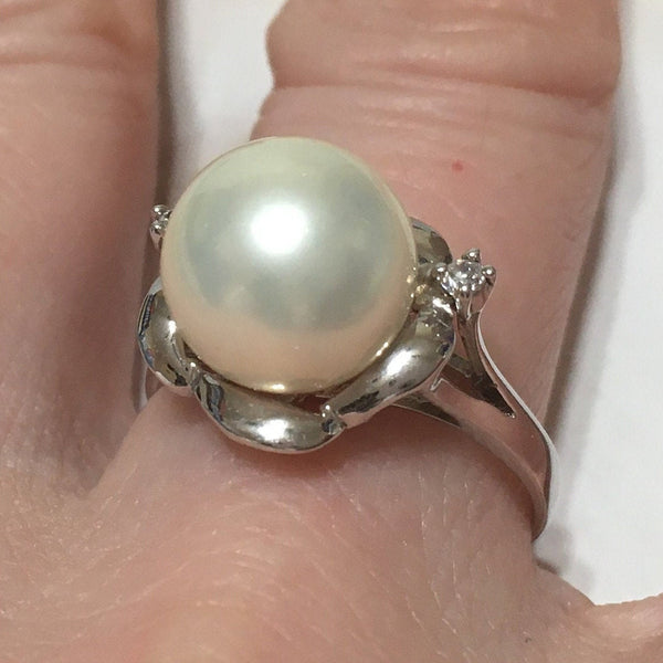 Beautiful Hawaiian White Shell Pearl Ring, Sterling Silver Shell Pearl CZ Ring, R2519 Birthday Mom Valentine Gift, Statement PC