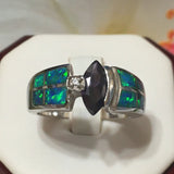 Unique Gorgeous Hawaiian Blue Opal Amethyst Ring, Sterling Silver Blue Opal Amethyst CZ Ring R2565 Birthday Mom Valentine Gift, Statement PC