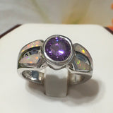 Stunning Hawaiian White Opal Amethyst Ring, Sterling Silver White Opal Amethyst Ring, R2558 Birthday Mom Valentine Gift, Statement PC