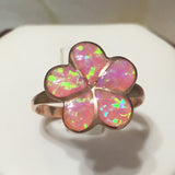Unique Beautiful Hawaiian Pink Opal Plumeria Ring, Sterling Silver Rose Gold-Plated Pink Opal Plumeria Ring, R2542 Birthday Mom Gift