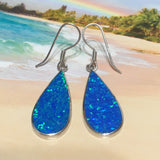 Gorgeous Hawaiian Large Blue Opal Rain Drop Earring, Sterling Silver Blue Opal Inlay Dangle Earring, E4178 Statement PC, Birthday Mom Gift