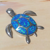 Unique Gorgeous Hawaiian X-Large Blue Opal Sea Turtle Necklace, Sterling Silver Opal Turtle Pendant N2364 Birthday Mom Gift, Statement PC