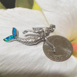 Gorgeous Hawaiian X-Large 3D Mermaid Necklace, Sterling Silver Blue Opal Mermaid Pendant, N2353 Birthday Mom Valentine Gift, Statement PC