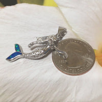 Unique Stunning Large Hawaiian 3D Mermaid Necklace, Sterling Silver Blue Opal Mermaid Pendant, N2352 Birthday Mom Gift, Statement PC