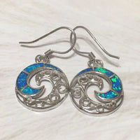 Gorgeous Hawaiian Blue Opal Ocean Wave Earring, Sterling Silver Blue Opal Wave Dangle Earring, E4483 Valentine Birthday Mom Gift