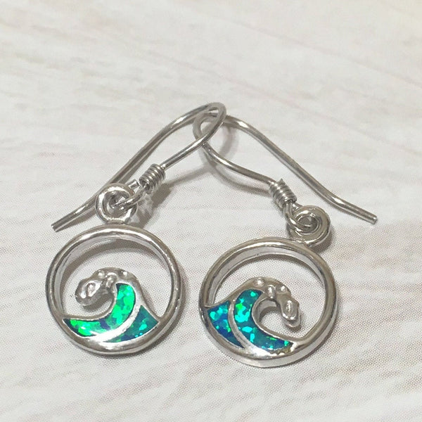 Unique Hawaiian Blue Opal Ocean Wave Earring, Sterling Silver Blue Opal Wave Dangle Earring, E4481 Valentine Birthday Mom Gift