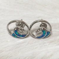 Beautiful Hawaiian Blue Opal Ocean Wave Earring, Sterling Silver Blue Opal Wave Stud Earring, E4480 Valentine Birthday Mom Gift