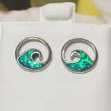 Beautiful Hawaiian Blue Opal Ocean Wave Earring, Sterling Silver Blue Opal Wave Stud Earring, E4478 Valentine Birthday Mom Gift